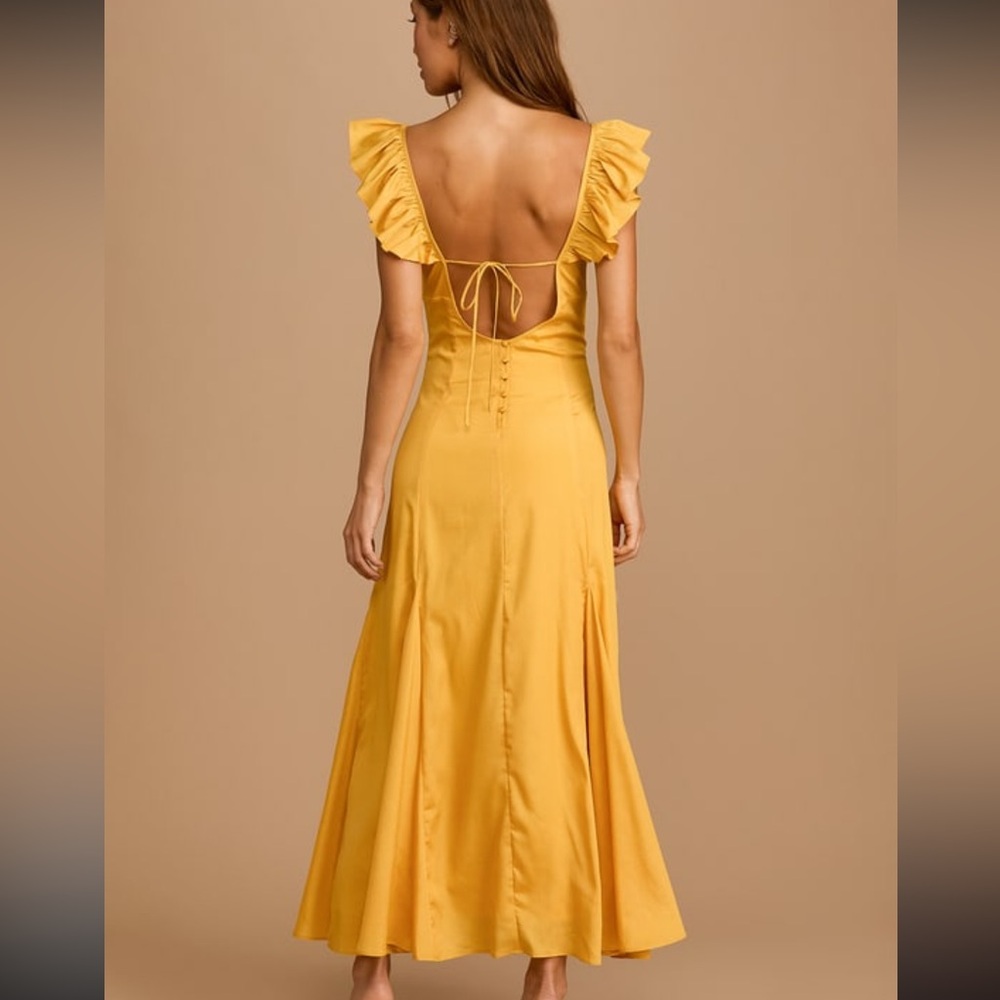 Got your love mustard yellow ruffled button down back dress
